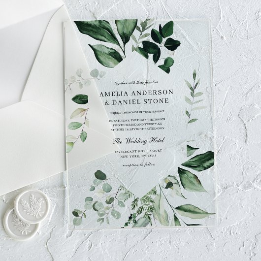 Invitations En Acrylique Élégant Mariage vert émeraude Eucalyptus Vert