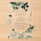Invitations En Acrylique Élégant Mariage vert émeraude Eucalyptus Vert (Recto)