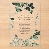 Invitations En Acrylique Élégant Mariage vert émeraude Eucalyptus Vert (Recto)