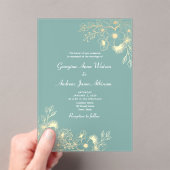 Invitations En Acrylique Élégant Mariage vert et or (In situ (ordinateur de poche))