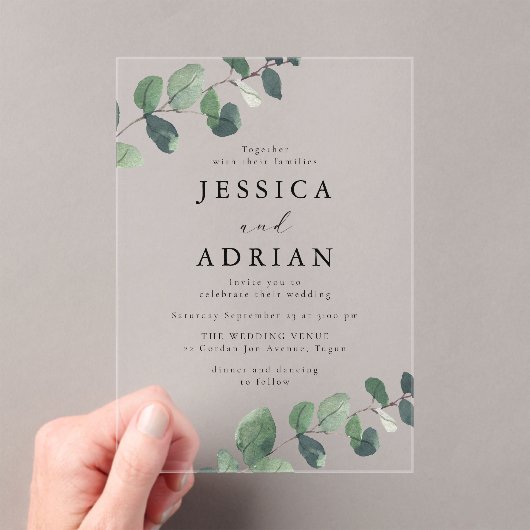 Invitations En Acrylique Élégant Mariage vert feuille (In situ (ordinateur de poche))