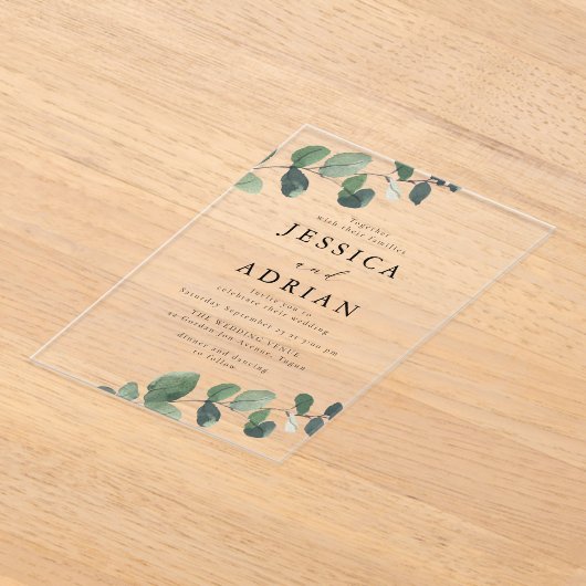 Invitations En Acrylique Élégant Mariage vert feuille (Poser)