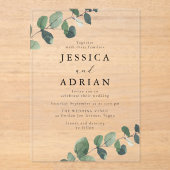 Invitations En Acrylique Élégant Mariage vert feuille (Recto)