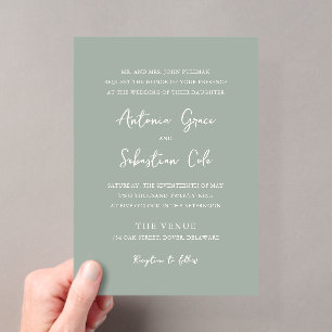 Invitations En Acrylique Élégant mariage vert sauge moderne