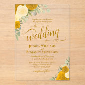 Invitations En Acrylique Elégant Marigold & Beurre Yellow Roses Mariage (Recto)