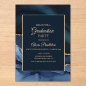 Invitations En Acrylique Élégant Marine Bleu Marbre Or Agate Graduation (Recto)