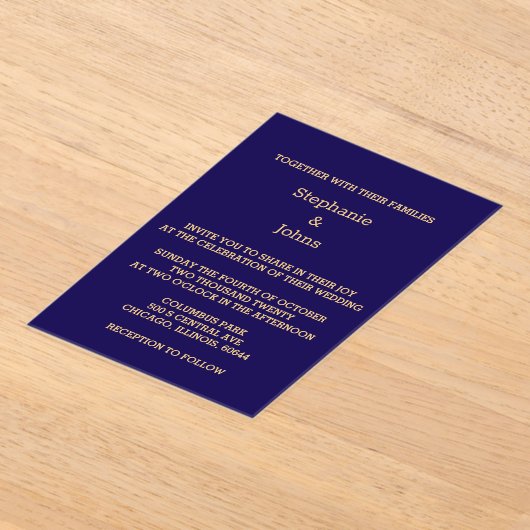 Invitations En Acrylique Élégant Marine Blue Gold Script Cool moderne Maria (Poser)