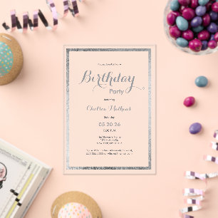 Invitations En Acrylique Elégant marine moderne bleu argent Anniversaire