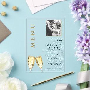 Invitations En Acrylique Elégant menu Champagne Mariage Photo