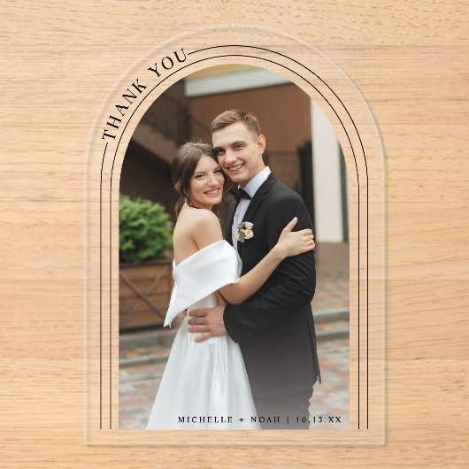 Invitations En Acrylique Élégant Merci photo Mariage moderne (Recto)