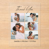 Invitations En Acrylique élégant merci script moderne 5 photos mariage (Recto)