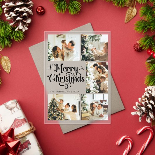 Invitations En Acrylique Elegant Merry Christmas Card Family Photo Collage (Insitu (vacances))