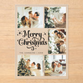 Invitations En Acrylique Elegant Merry Christmas Card Family Photo Collage (Recto)