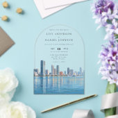 Invitations En Acrylique Elegant Miami Skyline Watercolor Wedding Arch (Insitu (Mariage))