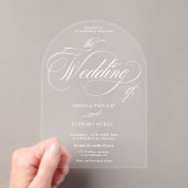Invitations En Acrylique Élégant minimal chic Script mariage blanc sur clai (In situ (ordinateur de poche))
