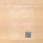 Invitations En Acrylique Élégant minimal de script Mariage Arch QR Code (Recto)