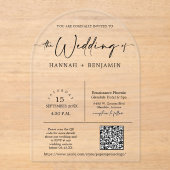 Invitations En Acrylique Élégant minimal de script Mariage Arch QR Code (Recto)