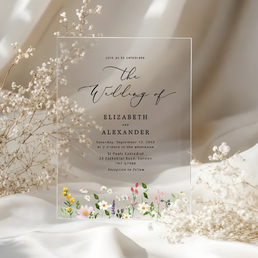 Invitations En Acrylique Elegant minimalist wildflower Simple wedding