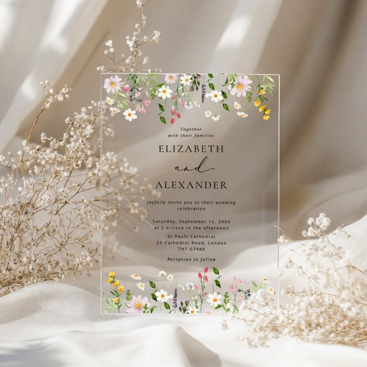 Invitations En Acrylique Elegant Minimalist Wildflower Wedding