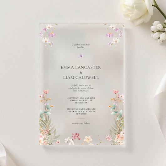 Invitations En Acrylique Elegant Minimalist Wildflowers Wedding