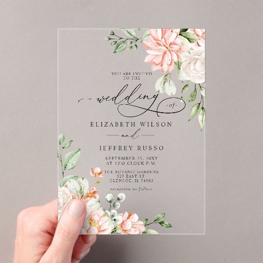 Invitations En Acrylique Elegant Modern Blush White Floral Wedding (In situ (ordinateur de poche))