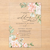 Invitations En Acrylique Elegant Modern Blush White Floral Wedding (Recto)