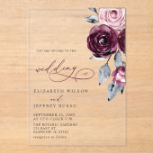 Invitations En Acrylique Elegant Modern Burgundy Floral Wedding (Recto)