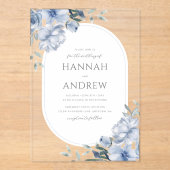 Invitations En Acrylique Elegant Modern Dusty Blue Floral Wedding (Recto)