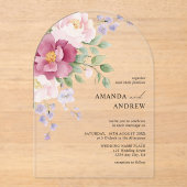 Invitations En Acrylique Elégant moderne Aquarelle Peonies Mariage (Recto)