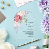 Invitations En Acrylique Elégant moderne Aquarelle Peonies Mariage (Insitu (Mariage))