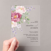 Invitations En Acrylique Elégant moderne Aquarelle Peonies Mariage (In situ (ordinateur de poche))