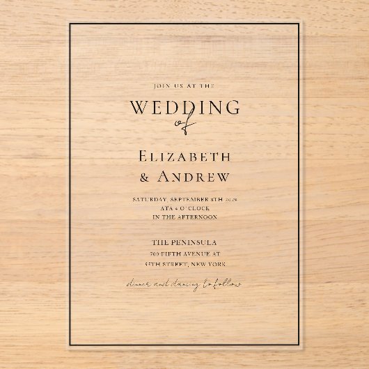 Invitations En Acrylique Élégant, moderne, écriture manuscrite, Mariage (Recto)