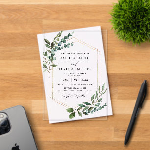 Invitations En Acrylique Elégant moderne Eucalyptus Verdure Mariage Or