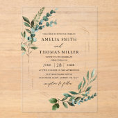 Invitations En Acrylique Elégant moderne Eucalyptus Verdure Mariage Or (Recto)