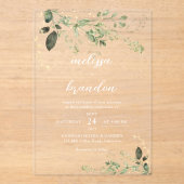 Invitations En Acrylique Elégant moderne Gold Green Mariage Eucalyptus (Recto)