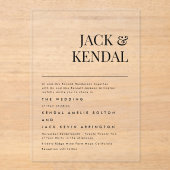 Invitations En Acrylique Élégant moderne | Mariage de noms modifiables (Recto)