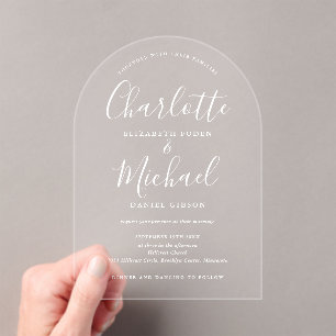 Invitations En Acrylique Élégant moderne signature blanche Mariage de scrip