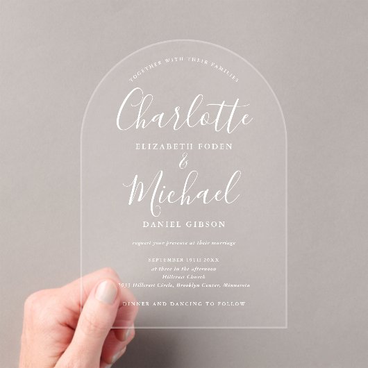 Invitations En Acrylique Élégant moderne signature blanche Mariage de scrip (In situ (ordinateur de poche))