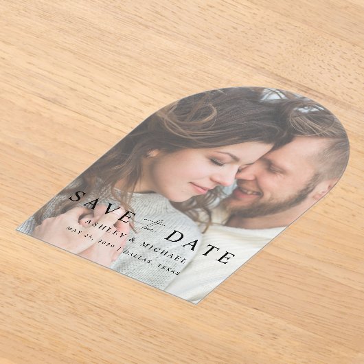 Invitations En Acrylique Elégant moderne superposition photo mariage Enregi (Poser)