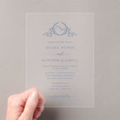 Invitations En Acrylique Élégant monogramme de couronne royale bleu Dusty (In situ (ordinateur de poche))