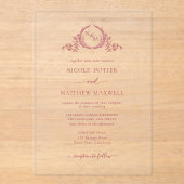 Invitations En Acrylique Élégant monogramme de couronne royale de Bourgogne (Recto)