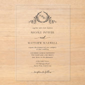 Invitations En Acrylique Élégant monogramme de couronne royale noire (Recto)
