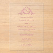 Invitations En Acrylique Élégant monogramme de couronne royale rose (Recto)