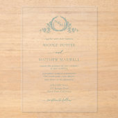 Invitations En Acrylique Élégant monogramme de couronne royale vert pâle (Recto)