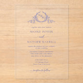 Invitations En Acrylique Élégant monogramme de couronne royale violet (Recto)