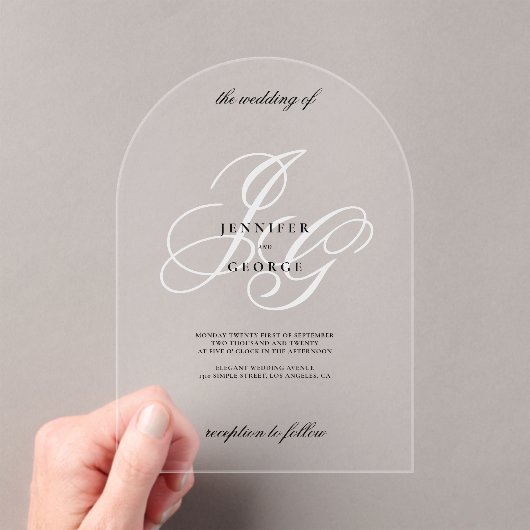 Invitations En Acrylique Élégant monogramme initiales mariage romantique bl (In situ (ordinateur de poche))