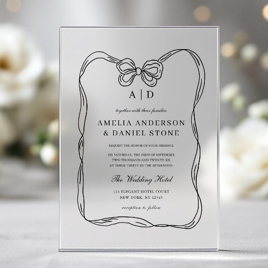 Invitations En Acrylique Élégant monogramme noir et blanc
