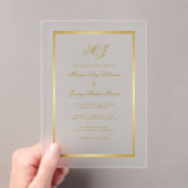 Invitations En Acrylique Élégant Monogramme Or Calligraphie Mariage de cadr (In situ (ordinateur de poche))
