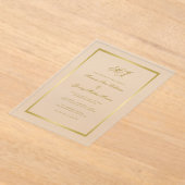 Invitations En Acrylique Élégant Monogramme Or Calligraphie Mariage de cadr (Poser)