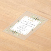 Invitations En Acrylique Élégant Monogramme Or Verdure Couples Douche (Poser)